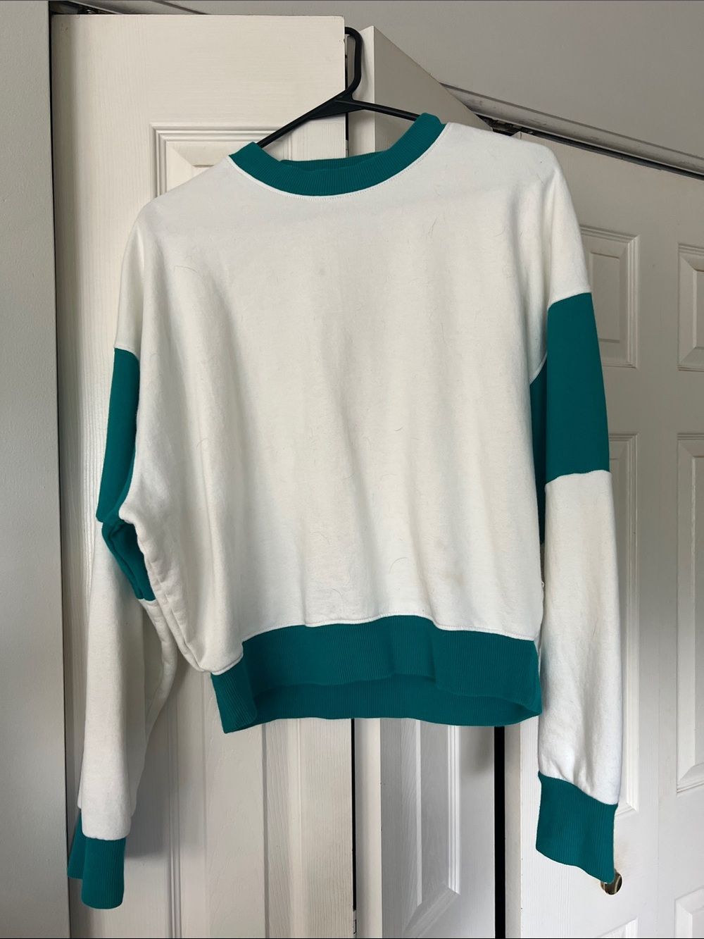 White and Teal Colorblock Women's Sweater